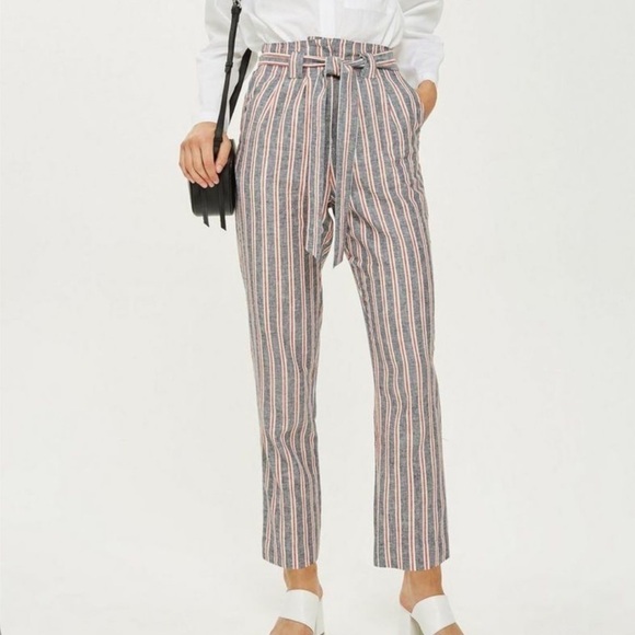 NWT Topshop High Waisted Belted Peg Trousers 0 - Picture 2 of 11